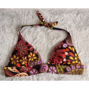 Victoria’s Secret Bikini Top M Halter Tie Floral Boho Swim Retro Print